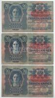Ausztria 1913(1919) 20K piros "DEUTSCHÖSTERREICH" felülbélyegzéssel (2xklf,3db: 1. kiadás ...