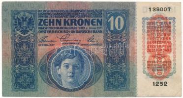 Ausztria 1915(1919) 10K "1252 139007" piros "DEUTSCHÖSTERREICH" felülbélyegzésse...
