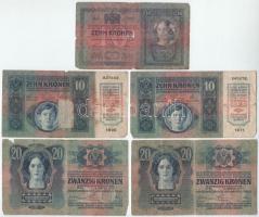 1904. 10K + 1912-1915. 10K (2x) + 20K (2x) + 50K (2x) + 100K (2x), mindegyik felülbélyegzés nélkül T...