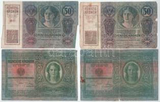 1904. 10K + 1912-1915. 10K (2x) + 20K (2x) + 50K (2x) + 100K (2x), mindegyik felülbélyegzés nélkül T...