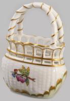 Herendi Viktória mintás kosár alakú kínáló. Jelzett, kézzel festett, hibátlan, m: 9 cm