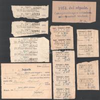 1949 Miskolc, anyakönyvi kivonat 50+10P inségbélyeggel és állami illetékbélyeggel + 1950 Cukorjegy, ...