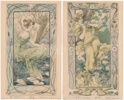 2 db régi finoman erotikus szecessziós művészlap Anton Pinkawa szignójával / 2 pre-1904 Art Nouveau gently erotic art postcards signed by Anton Pinkawa. M. M. Vienne Nr. 122.