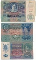 1913-1915. 10K + 20K + 50K, mindegyik felülbélyegzés nélkül T:F,VG Adamo K11, K17, K24