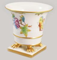 Herendi Viktória mintás körmös váza. Jelzett, kézzel festett, hibátlan, d: 10,5 cm, m: 10 cm