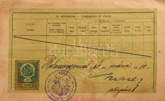 1914 Útlevél bányász részére 30f benyomott illetékbélyeggel