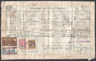 1926 Anyakönyvi kivonat Budapest városi és állami illetékbélyegekkel