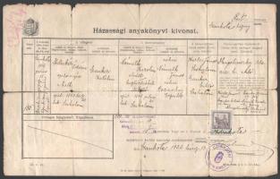 1924, 29 2 db anyakönyvi kivonat Budapest városi és állami illetékbélyegekkel