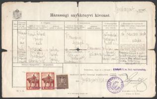 1924, 29 2 db anyakönyvi kivonat Budapest városi és állami illetékbélyegekkel