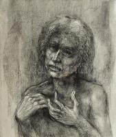 Károlyi András (1938-2023): Portré (cím nélkül). Tus, toll, papír, jelzett. Hajtásnyommal. 39x33,5 cm