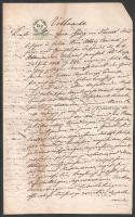 1856 Rozsahegy Felvidék (Rozumberok, SK) meghatalmazás 15kr CM illetékbélyeggel és a három aláíró gyűrüspecsétjével