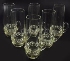 Kristályüveg italos pohár szett bütykös díszítéssel, 6 db, egyiken kis kopással, m: 15,5 cm