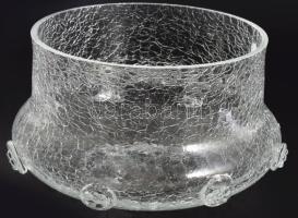Krakléüveg asztalközép kínáló bütykös díszítéssel. Jelzés nélkül, hibátlan, d: 21 cm, m: 11,5 cm