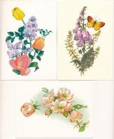 30 db MODERN megíratlan díjjegyes grafikus virág motívum képeslap (közte Füzesi Zsuzsa) / 30 modern unused graphic flower motive postcards