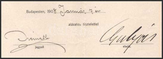 1908 Bp., ,,Magy. kir. államvasutak mozdonyfütők és fütőházi munkások koszoru- és zászlótársulata&qu...