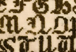 Hímzésminta. 1868, magyar, PJ monogram (Johann Pawlowsky), keresztény szimbólumokkal, koronával, ház...