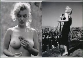 cca 1960 előtti felvételek Marilyn Monroe (korábban Norma Jeane) (1926-1962) amerikai színésznőről, akit fotómodellként és énekesként is kedvelt a közönség, 2 db modern nagyítás, jelzés nélkül, 21x15 cm