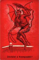 Üdvözlet a Krampusztól! / Krampus with chain greeting art postcard (EB)