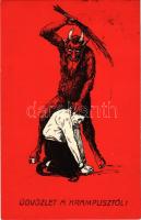 1936 Üdvözlet a Krampusztól! / Krampus beating art postcard. C.H.W. VIII/2. 2505-6. (EB)