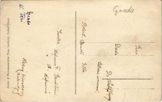 Grado, fürdőző társaság, öltöző kabinok. Franz Lewinsky felvétele / beach, bathers, dressing cabins....