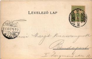 1902 Keszthely, Balaton térkép. Károlyi Gy. Art Nouveau, floral, litho (EK)