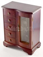 Ékszer szekrény. Egyedileg csináltatott. fa, metszett üveg. kis kopással. 36x30 cm