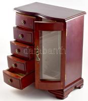 Ékszer szekrény. Egyedileg csináltatott. fa, metszett üveg. kis kopással. 36x30 cm