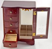 Ékszer szekrény. Egyedileg csináltatott. fa, metszett üveg. kis kopással. 36x30 cm