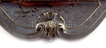 Íróasztali toll és tintatartó. Ón, üveg betéttel, XIX. sz. Hibátlan 30x15 cm