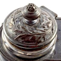 Íróasztali toll és tintatartó. Ón, üveg betéttel, XIX. sz. Hibátlan 30x15 cm