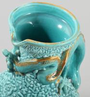 cca 1885 Zsolnay sárkánykorsó. Korongozott és kézzel formált, plasztikus elemekkel díszített porcelá...