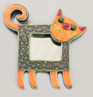 Görbebögre macska figurás kerámia tükör, jelzett, 18x16 cm