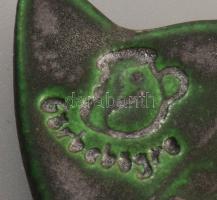 Görbebögre macska figurás kerámia tükör, jelzett, 18x16 cm