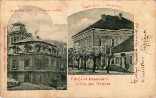 1906 Resicabánya, Resica, Resicza, Resita; Igazgatósági épület, Polgári iskola télen. Weiss Adolf kiadása / Directions-Gebäude, Bürgerschule / directorate building, school in winter. Art Nouveau (Rb)