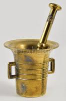 Bronz mozsár, törővel, m: 7 cm, törő h: 12,5 cm