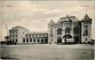 1913 Arad, Pályaudvar, vasútállomás, emeletes autóbusz / railway station, double-decker bus (EK)