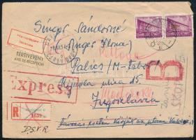 1957 Ajánlott expressz levél Palicsfürdő munkatáborba, továbbküldve Macedóniába majd visszaküldve! Érdekes darab!