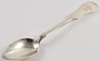 Ezüst (Ag) kanál, monogramos, jelzett, h: 22,5 cm, nettó 68 g