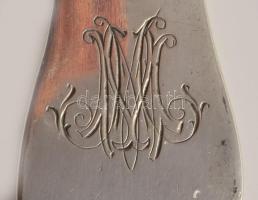 Ezüst (Ag) kanál, monogramos, jelzett, h: 22,5 cm, nettó 68 g