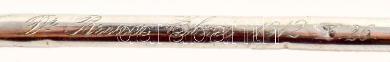 1912 Ezüst (Ag) toll dísz doktori tanulmány elvégzéséért Dr. Breuer Elza névre, jelzett, h: 24,5 cm,...