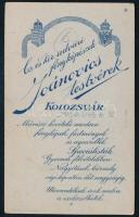 cca 1910 Fiatal fiú portréja, vizitkártya a Joánovics testvérek kolozsvári műterméből, 10,5x6,5 cm