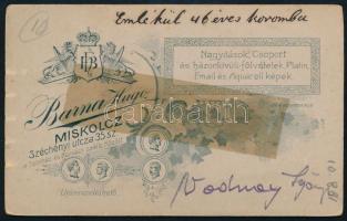 cca 1900 Úr portréja, vizitkártya Barna Hugó miskolci műterméből, a hátoldalon feliratozva, ragasztá...