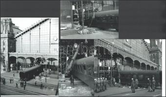 cca 1962 Budapest, túltolt vonat a Nyugati pályaudvaron, 4 db modern nagyítás, jelzés nélkül, 15x21 cm és 10x15 cm között