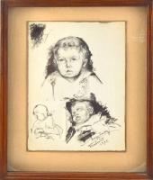 Zsögödi Nagy Imre (1893-1976), 3 db rajz: Kisfiú arcképe, 1921. Tus, papír. Jelzett. Hátoldalán "Laci fiam" felirattal. Kisebbik méretű rajz a nagyobb bal alsó sarkába ragasztva. 26x20 és 8x7 cm. Üvegezett fakeretben.