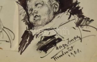 Zsögödi Nagy Imre (1893-1976), 3 db rajz: Kisfiú arcképe, 1921. Tus, papír. Jelzett. Hátoldalán &quo...
