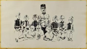 Somogyi Győző (1946-): Ottlik-illusztráció (Iskola a határon). Szitanyomat, papír. Jelzett. Számozott (1/15). 24,5x43 cm. Üvegezett klipsz keretben.