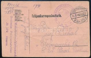1916 Tábori posta levelezőlap "FELDPOSTSTATION / Nr. 179" , "K.u.k. MOTORBOOTPARKKOMMANDO" , "K.u.K. Motorbootparkkomando / Deutsche Feldpoststation / Nr. 179 Orsova"