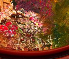 Fekete Zsolt (1964-): A nyugalom szigete. Olaj, farost, jelzett, dekoratív fakeretben. d: 20 cm