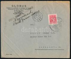 1940 Nagyvárad (Oradea), Globus gyertya, zsiradék és viaszárugyár fejléces boríték, a román nyelvű fejlécen magyar felülbélyegzéssel, illetve "Nagyvárad visszatért" bélyegzéssel, a Shell Kőolaj Rt. részére címezve