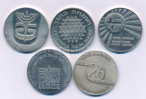 Izrael 1974-1980. 5xklf Cu-Ni emlékérem / zseton tétel, benne: 1974. "A függetlenség 25. évford...